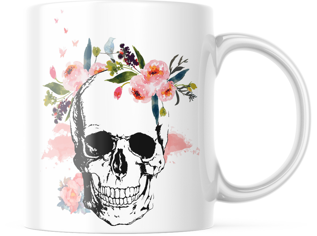 Skull With Flowers Coffee Mug | 11oz. Butterflies and Flower Skull | CM221