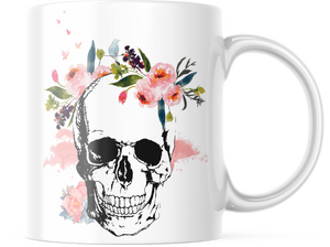 Skull With Flowers Coffee Mug | 11oz. Butterflies and Flower Skull | CM221