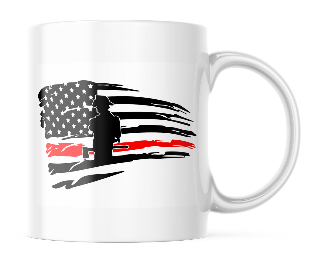 Thin Red Line Firefighter Coffee Mug | American flag 11oz. Coffee Cup | CM211