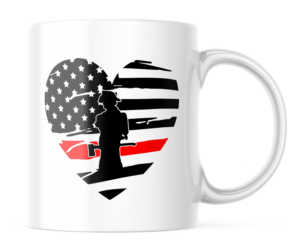 Thin Red Line Heart Firefighter Coffee Mug | American flag 11oz. Coffee Cup | CM210