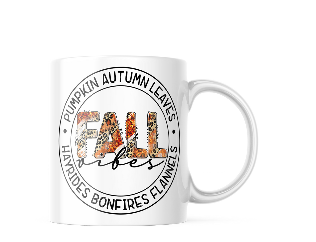 Fall Vibes Pumpkin Autumn Leaves Coffee Mug | 11oz. Coffee Cup CM937