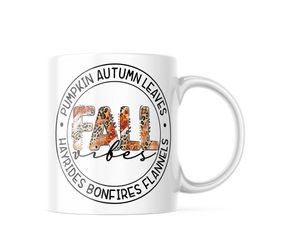 Fall Vibes Pumpkin Autumn Leaves Coffee Mug | 11oz. Coffee Cup CM937