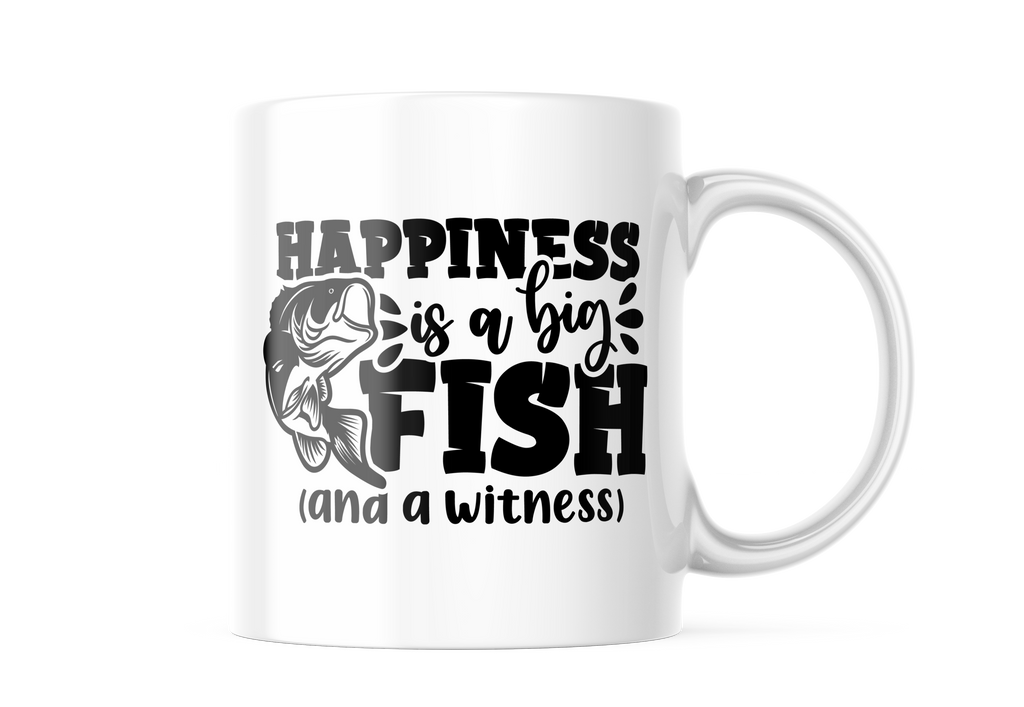 Happiness Is A Big Fish And A Witness Funny Coffee Mug | 11oz. Coffee Cup CM965