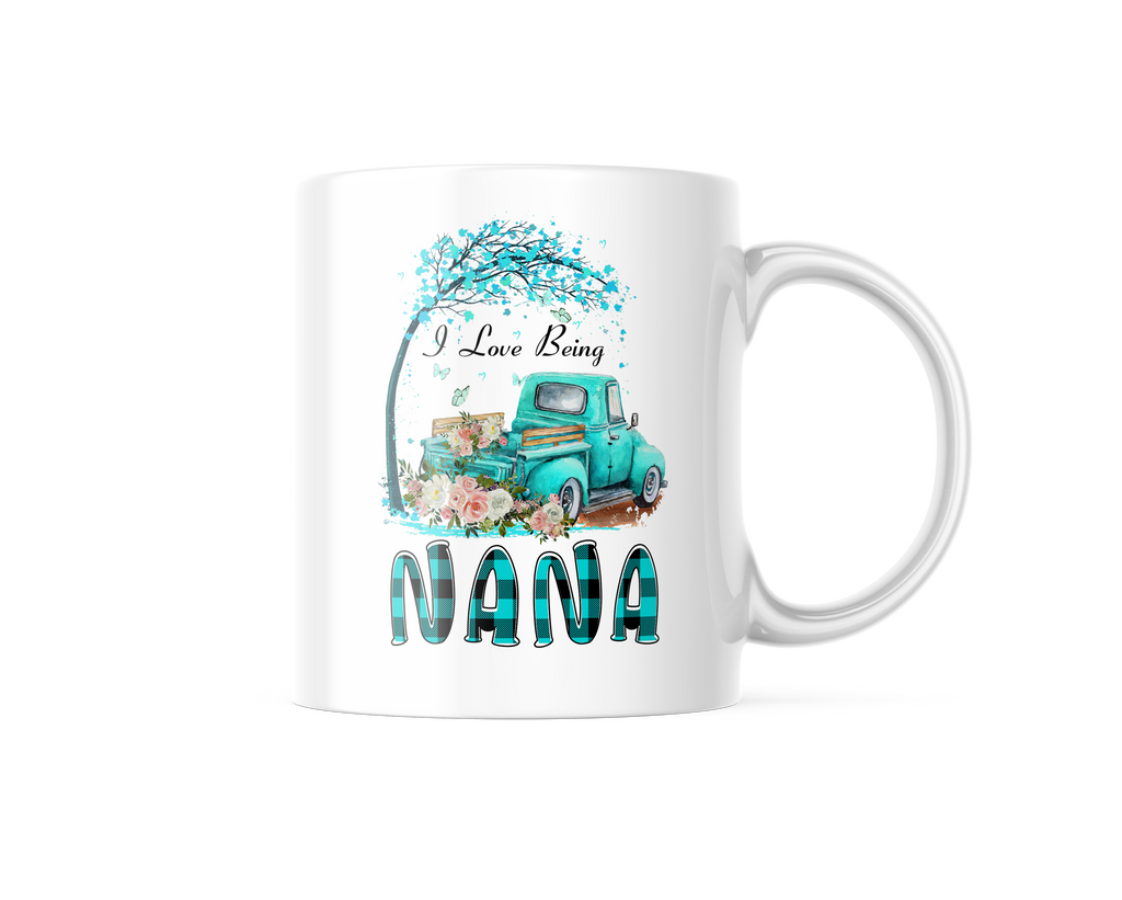 I Love Being Nana Coffee Mug, Tea Cup, Teal, Pumpkins, Truck, Gift For Nana From Grandkids, Funny Nana, Halloween Mug, Mug For Birthday, Mothers Day, 11oz CM1087